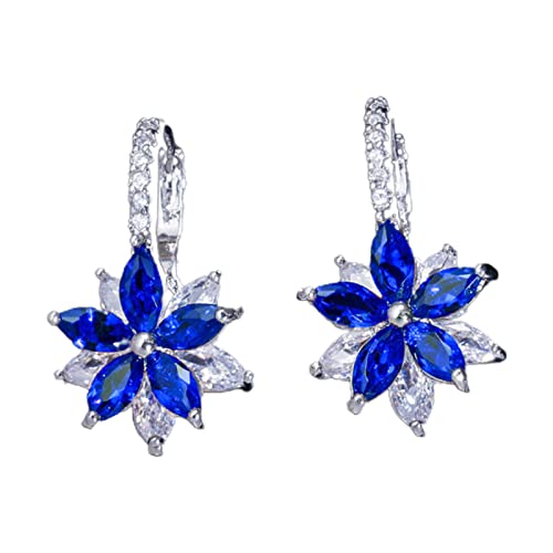 Aretes, Watch Guohanfsh - 1 par de arete colgantes con flores y diamantes de imitación, exquisitos arete brillantes con cierre de oreja para uso diario, aretes azules para...