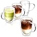 EZOWare Double Paroi Verre à Café, Tasse Isolant en Verre Borosilicate avec Poignée pour Boissons Chaudes ou Froides, Café, Latte, Mochiatto, Vin, Thé - Lot de 4, 350 ml