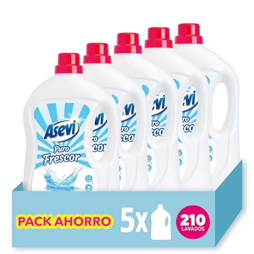 Asevi Detergente Líquido para Lavadora Puro Frescor - Detergente para Ropa Blanca y de Color con Fórmula Concentrada - Extra de Frescura para una Ropa Limpia y Perfumada - Pack 5-210 Lavados