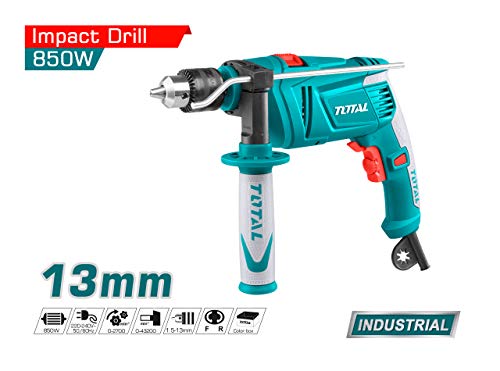 Image of TOTAL 850W Impact Drill Machine, 13mm Chuck, Variable Speed 0-2700RPM, Hammer & Drill Function, Forward /Reverse Switch, Lock-On Button, Electric Drill for Concrete, Wood & Metal