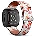 CJBROES Replacement Leather Watch Band, Compatible with Fitbit Versa 3 and Fitbit Sense of Wristband Bracelet Accessory - Watercolor Cherry Blossoms