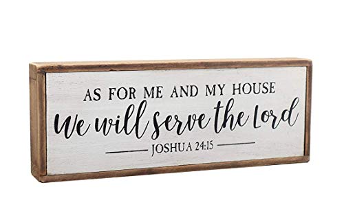 NO/BRAND Small Wood Rustic Wall Sign with Quotes-As for Me and My House We Will Serve The Lord,Freestanding Bible Verse Box Sign