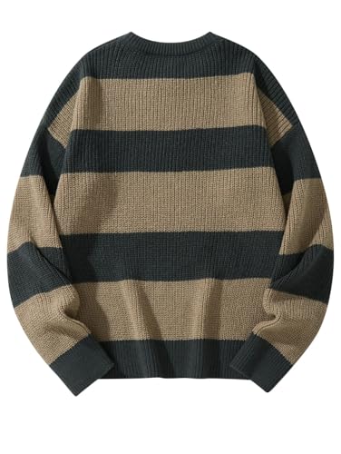 Men Casual Striped Pullover Sweater Crew Neck Long Sleeve Loose Warm Jumper2
