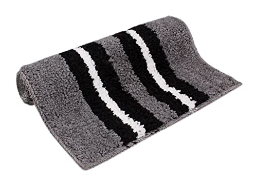 Image of Flooring India Co Bath Mat Super Soft, Anti Slip Stripe Mats (Grey, 38x58 cm) Pack of 1