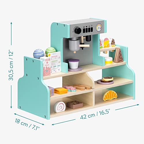 Navaris Kinder Café aus Holz - Kinderküche Kaffeemaschine - Rollenspiel ab 18 Monate - Kaufladen Kindercafé 28 Teile Zubehör - Montessori Spielküche Coffee Shop – Bild 5