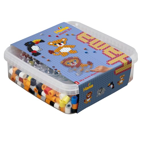 Hama - Boite Animaux - 600 Perles et 2 plaques - Perles à Repasser Taille Maxi - Loisirs créatifs dès 3 Ans 8751 Vert/Jaune/Orange/Gris/Noir/Marron
