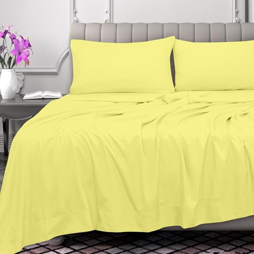 Image of Royale Linens 300 Thread Count 100% Long Staple Combed Cotton Flat Sheet - Super Soft - Top Sheets - Twin Flat Sheet Sold Separately - Breathable, Cool & Crisp Percale Sheets Only (Twin, Yellow)