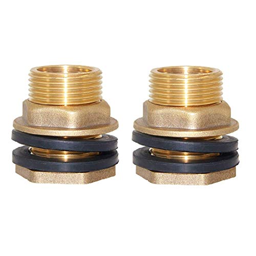 Joywayus 3/4" Female 1" Male Soild Brass Water Tank Connector Bulkhead Tank Fitting With 2 Rubber Ring Stablizing #TOP7