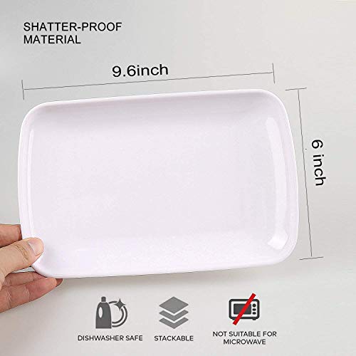 Homerefrom 8-Pcs 9.5-Inch Rectangular Melamine Dessert/Salad Dishes, Ultralight Durable Plates For Fruit, Snacks, Appetizer And Light Meals, Rectangular Sushi Plate,Safe For Dishwasher (White) #TOP1