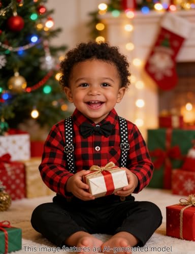 Image of A&J DESIGN Baby Boys Suits Infant Gentleman Formal Wedding Suspenders Outfit with Bowtie
