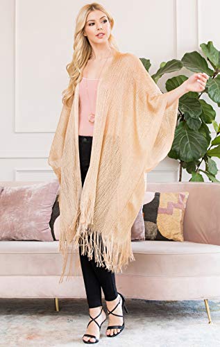 Image of RIAH FASHION Bohemian Sequin Glitter Shawl Wrap Poncho - Kimono Cardigan, Sparkly Metallic Mesh Scarf, Open Knit Crochet