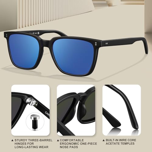 Image of CARFIA Retro Acetate Polarized Sunglasses for Men UV400 Protection Driving Outdoor Anti-Glare Sun Glasses CA5354WS