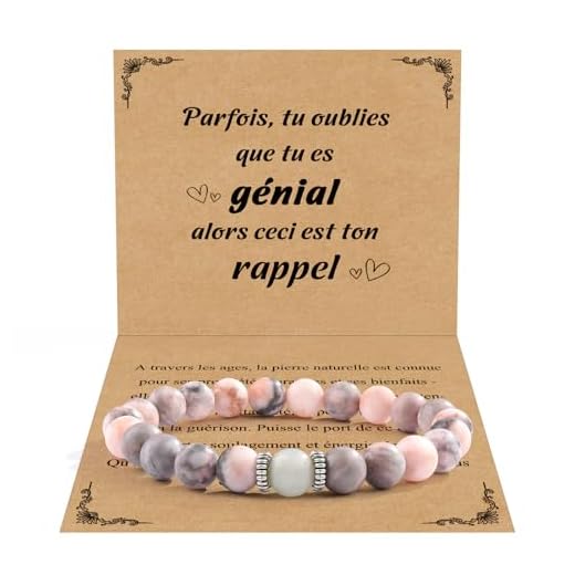 CheersLife Cadeau pour Femme Bracelet Pierres Naturelles Femme Original Cadeau Ado Fille Cadeaux Noel Femme Cadeau Anniversaire Bracelet Cadeau pour Mamie Maman Sœur Amie Collègues Rose
