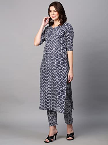 Image of ANNI DESIGNER Women's Cotton Blend Printed Straight Kurta With Pant
