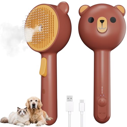 Pawinner Katzenbürste mit Dampf Dampfbürste Katze für Langhaar und Kurzhaar Hunde Katze Cat Steam Brush mit Spray und Wassertank USB Aufladbar 2 Einstellung für Massage Pflege Haarentfernung