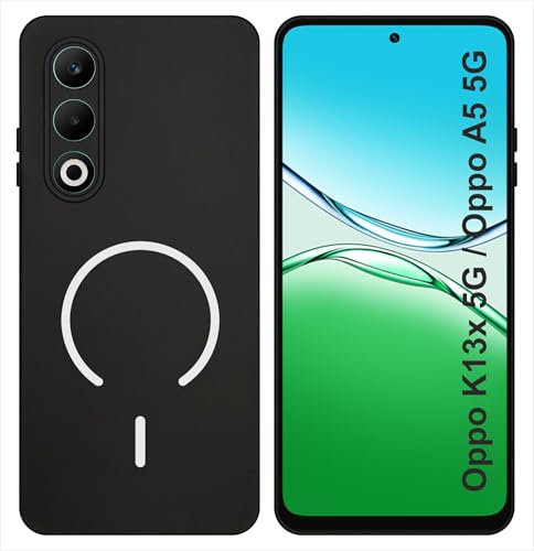 Image of SBMS Silicone Back Cover Case for Oppo A5 5G / Oppo K13x 5G | Soft Micro-Fibre Lining Inside | Magsafe Print On Back Side Camera Protection Bump | Shockproof Case Oppo A5 5G (Black)