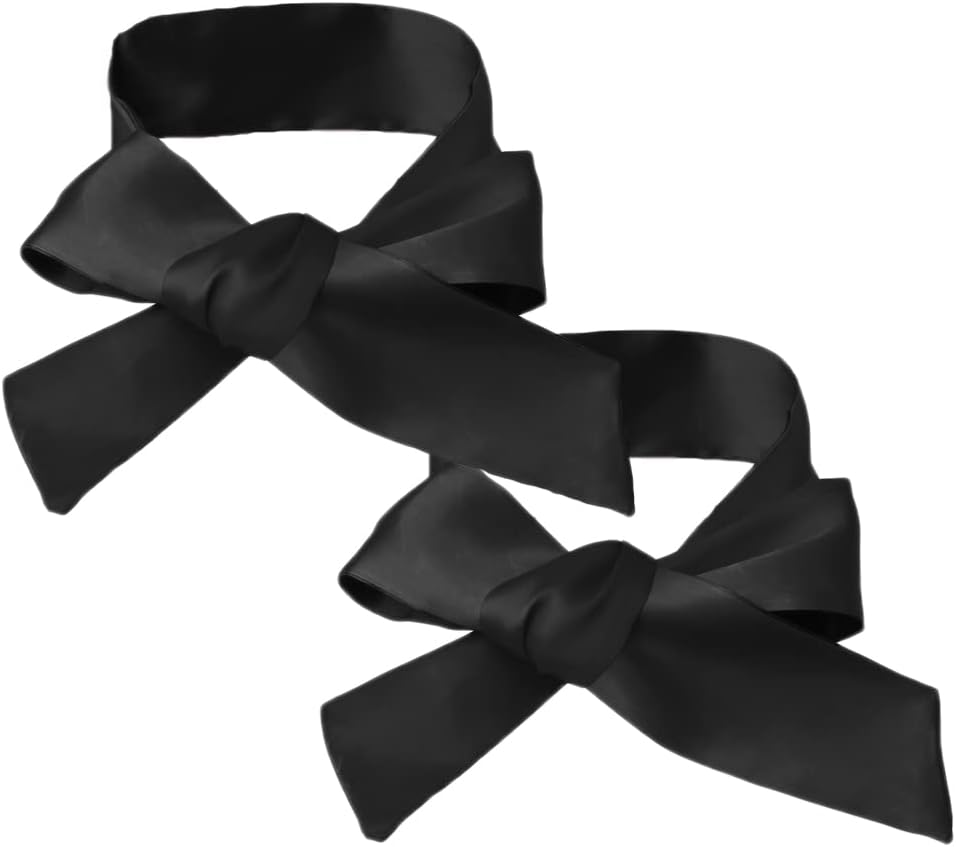 2Pcs Satin Eye Mask Sleep Mask, 157cm/62inch Adjustable Satin Blindfold Soft Satin Eye Covers (Black)
