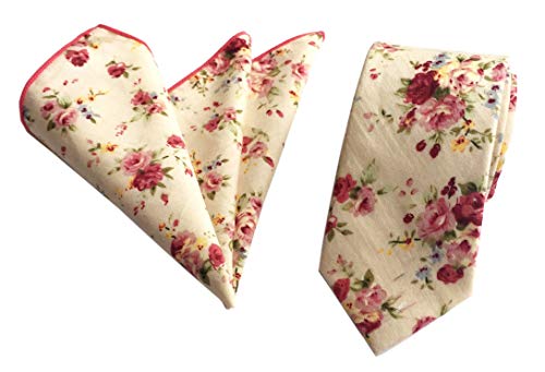 Men's Champagne Pink Elegant Floral Necktie with Pocket Square Gift Set Neck Tie Gift for Father Boss