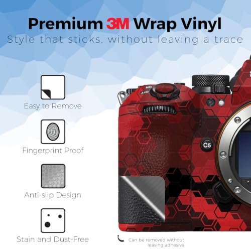 Image of Camera Skin Compatible with Sony Alpha 9 III (2024) - Red Hexa Camo - Premium 3M Vinyl Protective Wrap Decal Cover - Easy to Apply | Crafted in the USA by MightySkins