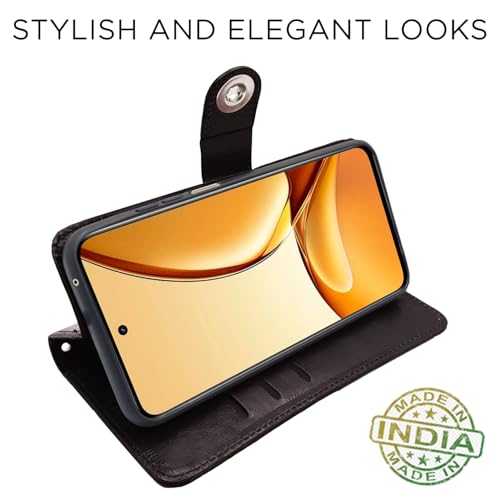 Image of Pikkme Flip Cover Leather Finish | Inside TPU with Card Pockets | Wallet Stand and Shock Proof | Complete Protection Button Flip Case for Realme C63 5G (Black)