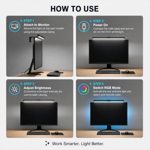 Image of XERGY Monitor Light Bar Touch Control Dual Side Lighting Front White+ RGB Backlight, Adjustable Angle, Dimmable, Eye-Care Lamp for PC, Gaming, Home, Office & Study-15.75inch (5V, USB Powered)