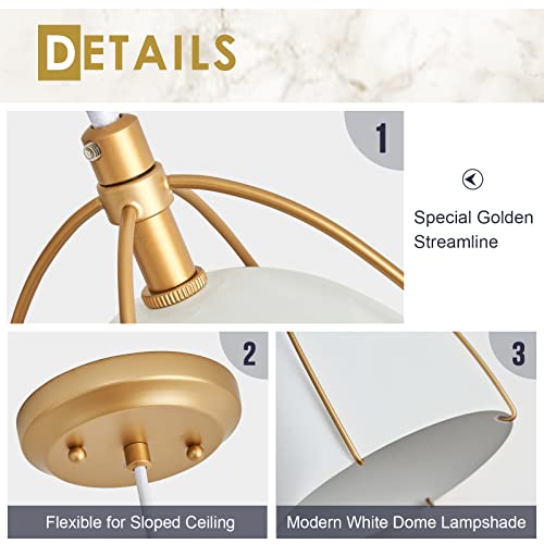 Airyphant Modern Dome Pendant Light White And Gold Pendant Lighting Kitchen Island Farmhouse Pendant Light Fixtute For Kitchen Sink Dining Room Hallway Bar #TOP2