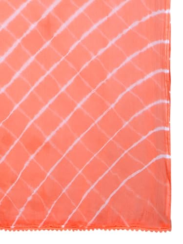 Image of DUPATTA BAZAAR Women's Leharia Dupatta with Pom Pom Lace
