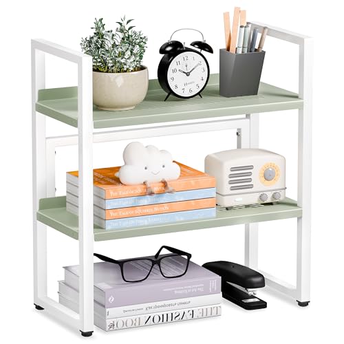 Brakki Desk Shelf Organizer, Adjustable 2 Tier Metal Desktop Shelves,