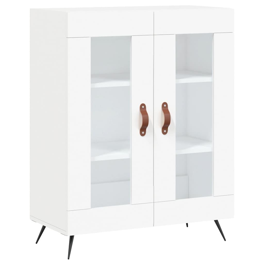 Armadietto alto, bianco, 69,5 x 34 x 180 cm, in legno con piedini in metallo, per soggiorno, corridoio, sala da pranzo, credenza resistente, comò con ante, vano portaoggetti, pratica credenza