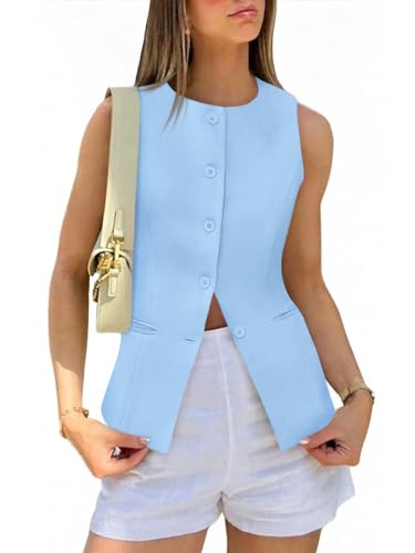 Tankaneo Womens Tweed Sleeveless Vest Button Down Blazer Vest Casual Tops