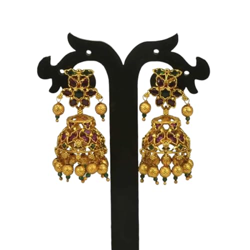 Image of Kollam Supreme Gold Plated Multicolour Kemp Jimikki Earrings for girls and women