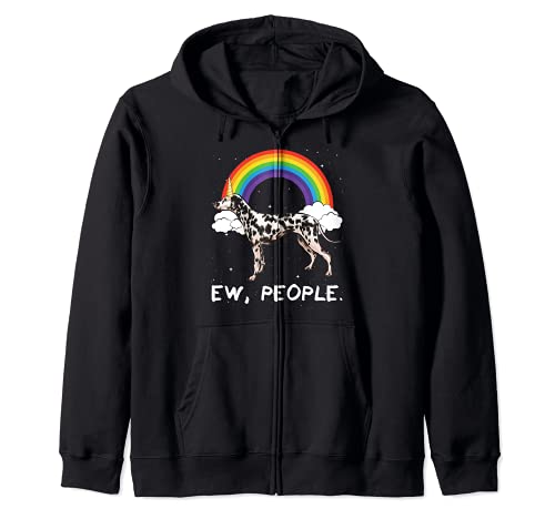 Rainbow Dalmatian Ew People Unicorn Dog Zip Hoodie, Black, S