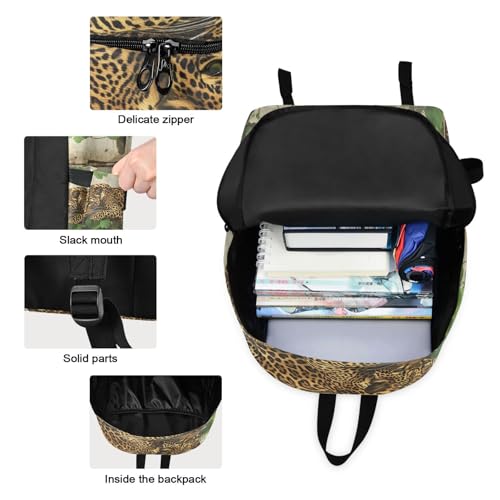 Backpack Lunch Box Set Large Capacity Travel Backpacks and Insulated Lunch Bag for Commute Hiking Picnic Lucy Leaf Leopard Print3