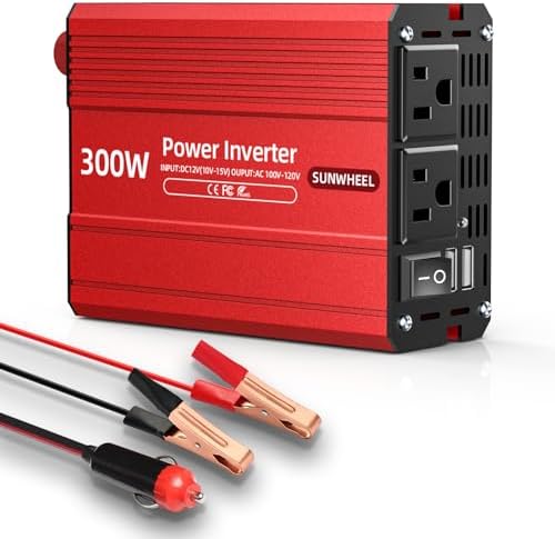 SUNWHEEL 300W Power Inverter DC 12V to 110V AC Car Inverter with 4.2A Dual USB(18W) Charging Ports, Dual AC Adapter for Laptops