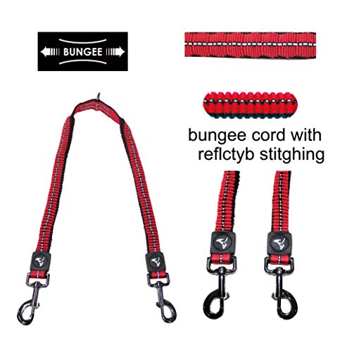 Kruz Double Dog Coupler - KZVX2-05L - Tangle Free Dog Walking and Training Dual Extension Coupler - Comfortable, Shock Absorbing - Reflective Bungee Coupler for Two Dogs - Gray - 1\" x 20\" - Thumbnail 5