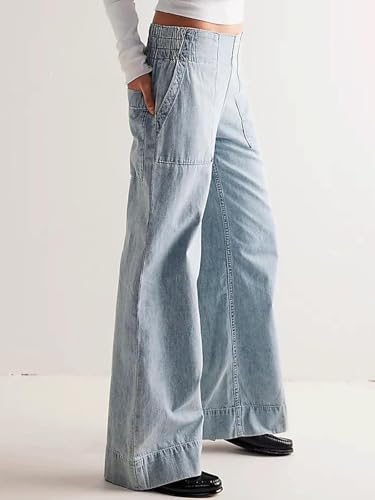 yoeasy Womens Mid Rise Wide Leg Jeans Elastic Back Smocked Jeans Casual Trendy Baggy Pull On Denim Pants2