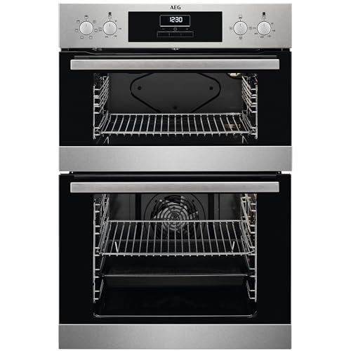 AEG 6000 Built In Electric Double Oven DEB331010M Multilevel Cooking 66L Main Capacity 875x560x550 mm Enamel Cleaning LED Display Stainless Steel