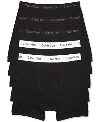 Calvin Klein Men's Cotton Classics 5-Pack Boxer Brief, 3 Black Bodies W/Black WB, 2 Black Bodies W/White WB, Large