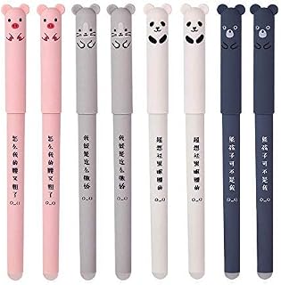 4 Pcs Cute Animal Gel Pen, 0.35mm Cartoon Animal Erasable Blue Ink Gel Pen Student Stationery Office Gift Back To School Gift Set (Black,8Pcs)