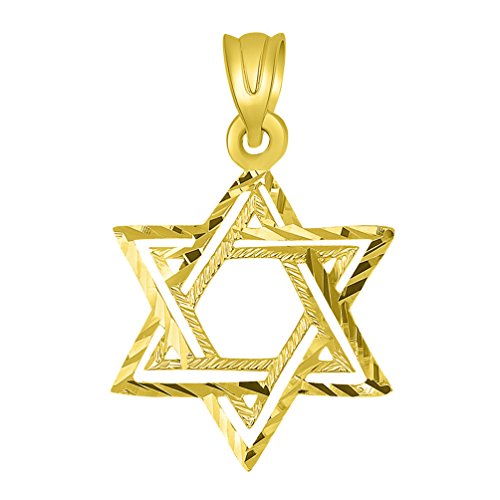 Solid 14K Yellow Gold Textured Hebrew Star of David Pendant Necklace2