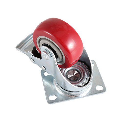 Image of DICASAL 3 Inch Swivel Casters with Brakes, Heavy Duty Plate Casters No-Marking Quiet Red PU Castor Load Upto 1200 Lbs Pack of 4.