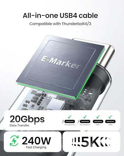 Image of Silkland 20Gbps USB 4 Cable Long, 5K /4K@60Hz, 240W PD 3.1, 16.5FT /5M | 48-Strand Braided, Braided USB C Monitor Cable Compatible for Thunderbolt 4 /3, MacBook, iPhone 17, VR Headset
