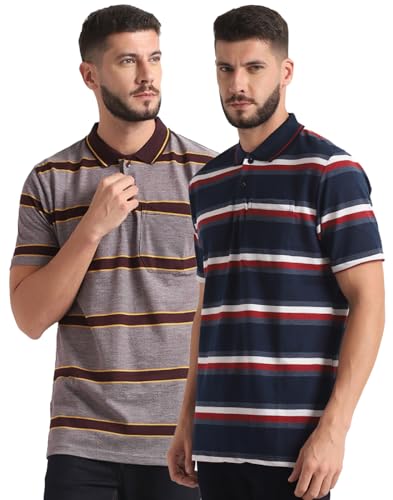 Image of INKKR Striped Men Polo Neck Half Sleeve T-Shirt