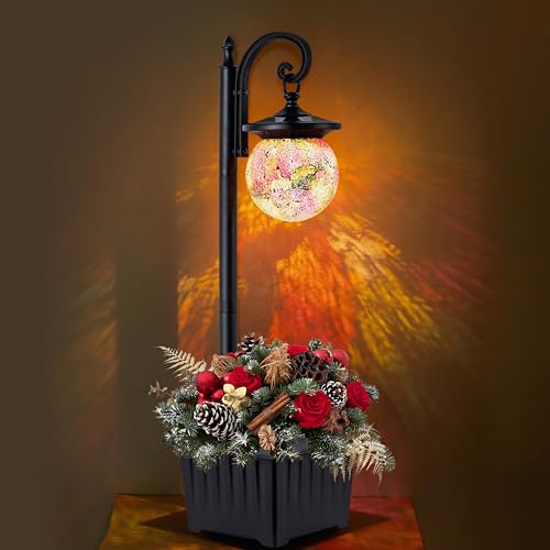 Yonaveil Solar Lamp Post with Planter and Mosaic Glass Shade