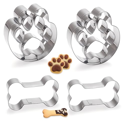 HMCEY 4 PCS Emporte Piece Biscuit Chien,Emporte Piece Os et Patte de Chien,Moule Biscuit Inox,Emportes Pièces Patisserie,Cookie Cutter,Emportes Pièces Biscuits Enfant...