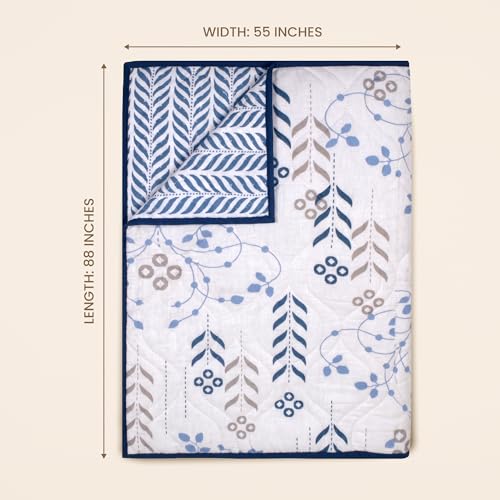 Image of HUESLAND Reversible AC Quilt Blanket Single Bed | 100% Cotton Quilted Shell, Super Soft 120 GSM Microfibre Wadding | Lightweight Comforter for All Weather Use | Petal - 55 x 88 inches