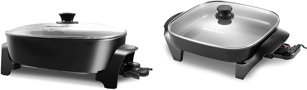 Elite Gourmet 10.5Qt Extra Deep Electric Skillet with Glass Lid, Single Cast Iron Burner Hot Plate, Adjustable Temperature Controls