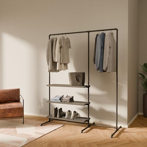pamo perchero de pie de 120 kg de capacidad – Perchero de ropa o burro para ropa industrial negro fabricado con tubos de agua metálicos – Con estantes de metal resistente