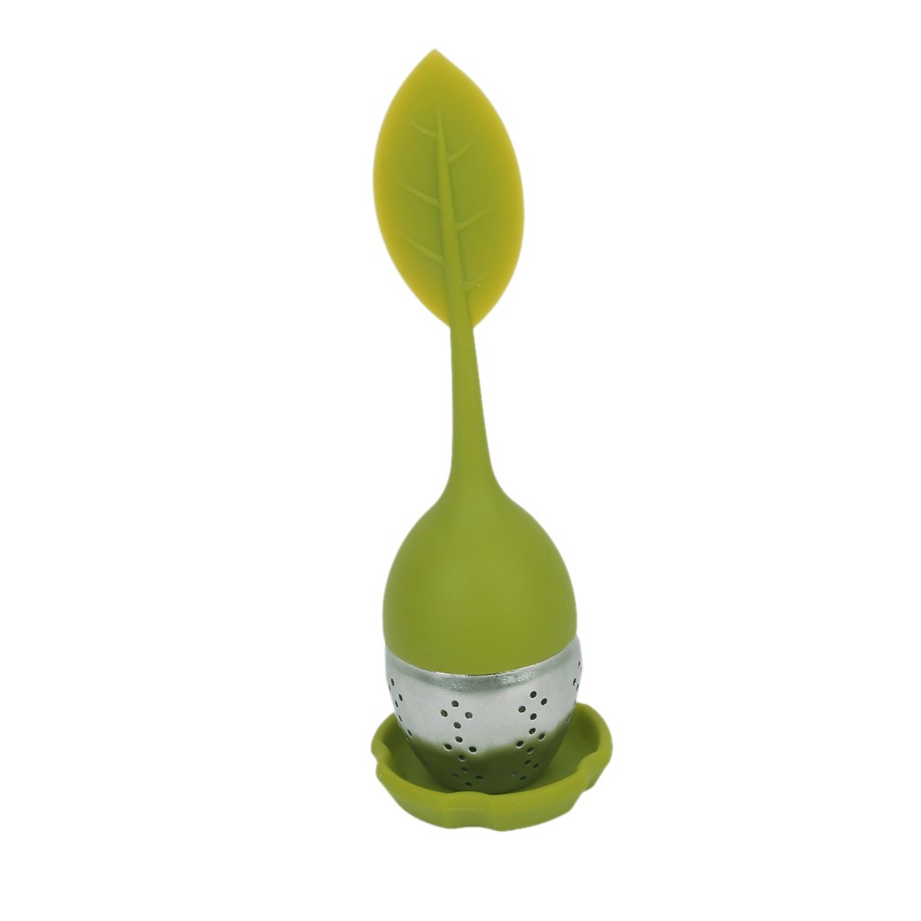 Dsyj Green Stainless Steel Tea Infuser Strainer With Silicone Leaf Lid