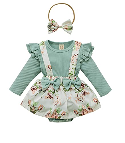 Image of Infant Baby Girl Bodysuits Romper Lace Sweater Onesie Shorts Ruffle Long Sleeve Newborn Fall Winter Clothes